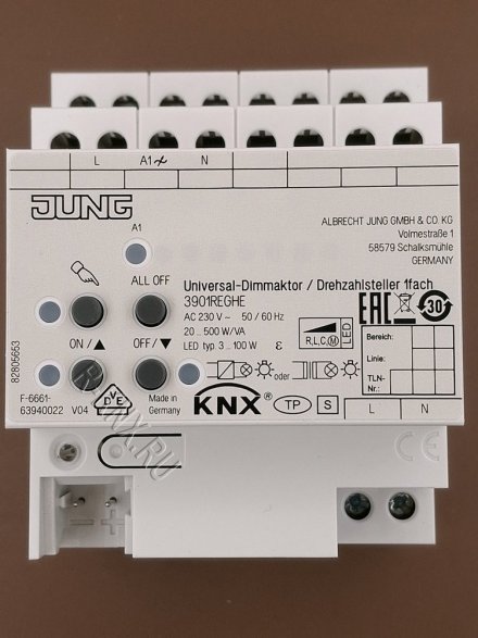 JUNG 3901REGHE KNX универсальный диммер, 1 канал 20-500 W/VA
