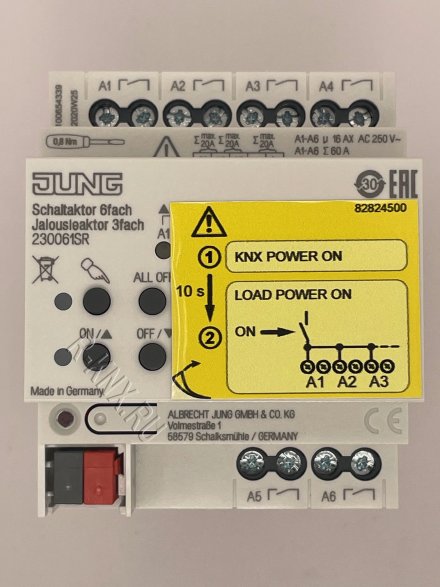 JUNG KNX актуатор коммутирующий 6 групп/ жалюзи 3 группы