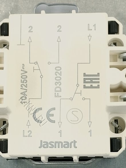 Jasmart, серия FD, белый глянцевый, 2 клавишная кнопка без фиксации, сухой контакт, 2 NO контакт, нормально разомкнутый, винтовой зажим, 10 A 250 В ~