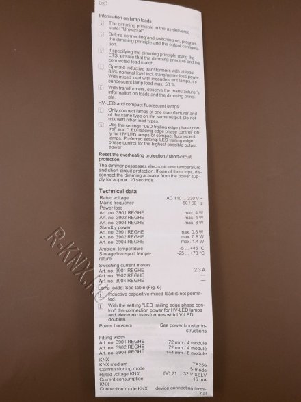 JUNG 3901REGHE KNX универсальный диммер, 1 канал 20-500 W/VA