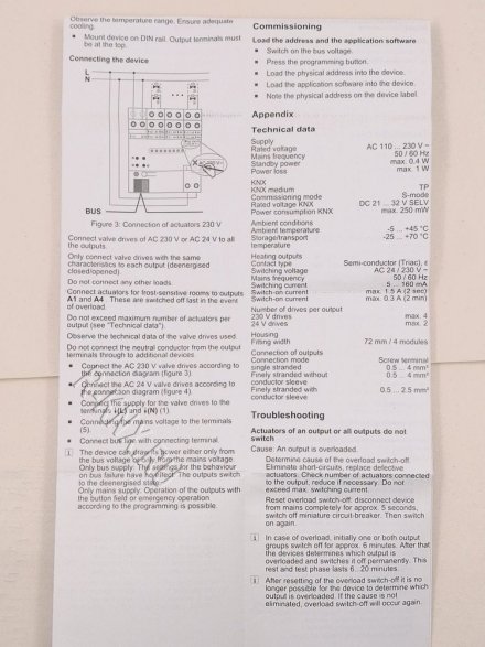 JUNG KNX актуатор отопления, 6 групп с регулятором