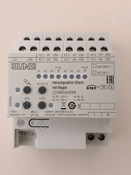 JUNG KNX актуатор отопления, 6 групп с регулятором