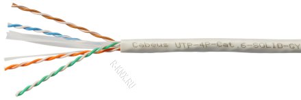 Cabeus UTP-4P-Cat.6-SOLID-LSZH-GY Кабель витая пара UTP (U/UTP), категория 6, 4 пары (23 AWG), одножильный, LSZH нг(А)-HF, серый (305 м)