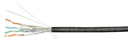 Cabeus STP-4P-Cat.6a-SOLID-OUT-LSZH-UV Кабель витая пара экранированная STP (U/FTP), категория 6a (10GBE), 4 пары, (23 AWG), одножильный (solid), экран - фольга, для внутренней и внешней прокладки, каждая пара в экране (фольга), LSZH-UV (305 м)